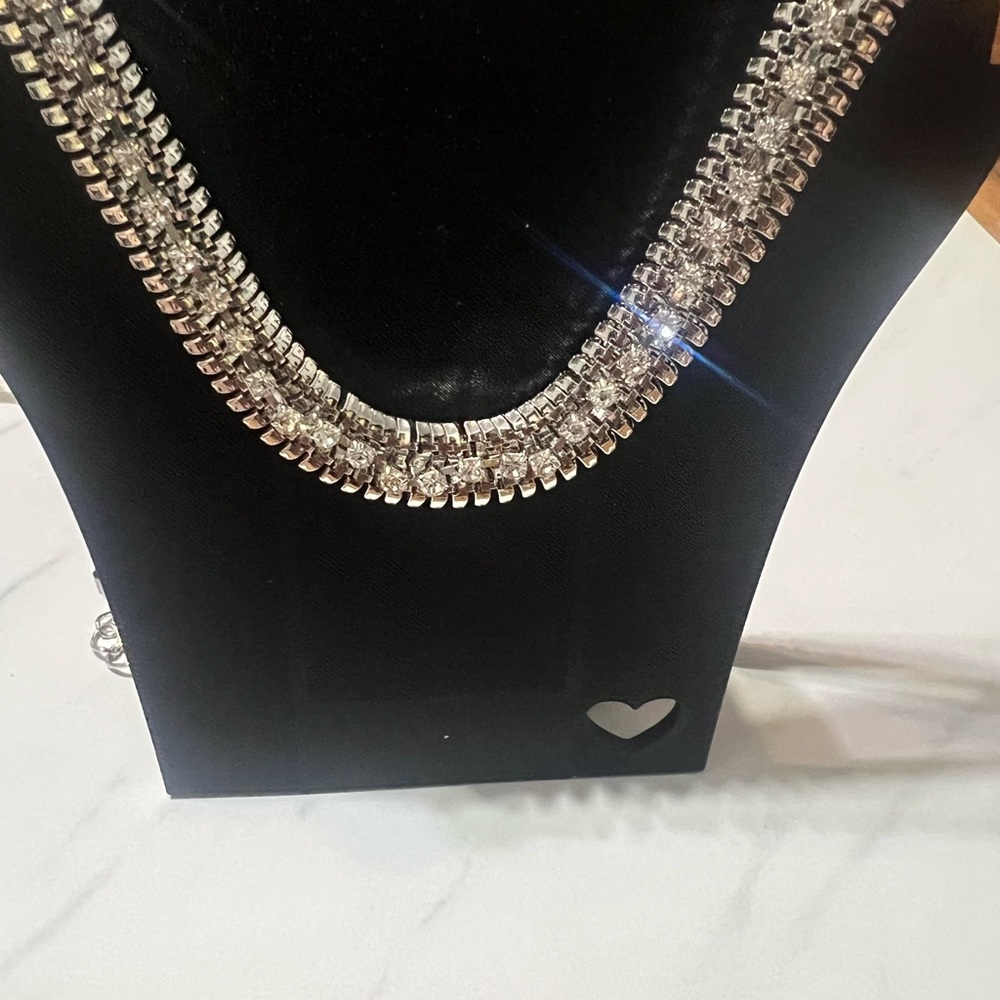 Elegant Silver Necklace with clear stones all around the necklace